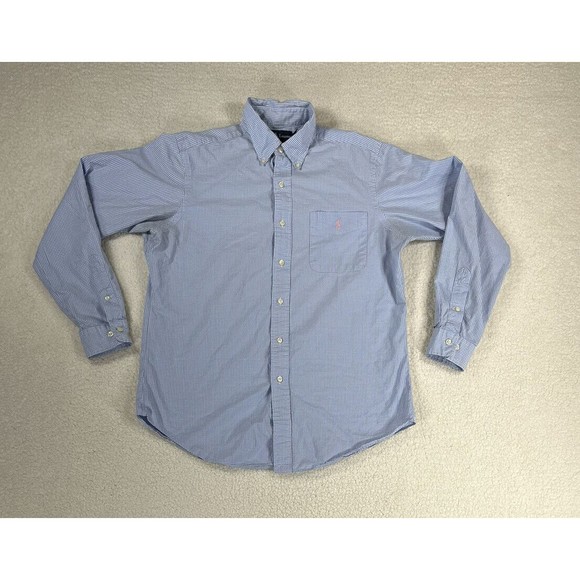 Lauren Ralph Lauren Classic Fit Men's Sz 15 1/2 M White/Blue Square Check Shirt - Picture 1 of 9